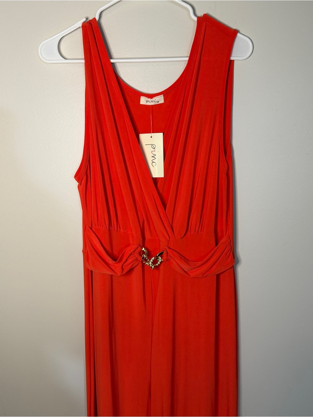 Red/ Orange NEW pinc Sleeveless Romper Jumpsuit Pants V Neck Gold Broach 2XL